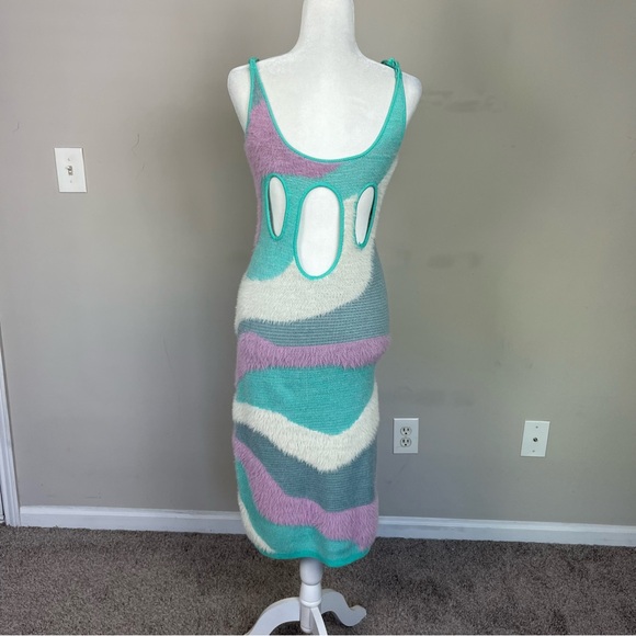 INTERDEE FITTED SWIRL PRINT MIDI DRESS OPEN BACK SIZE SMALL - Picture 9 of 13